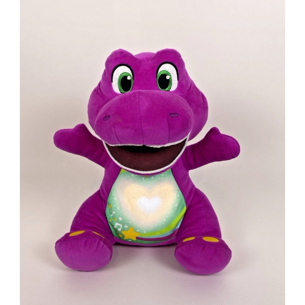 Fisher-Price Barney's World Heart Glow Plush Toy Songs Sounds Purple Dinosaur
